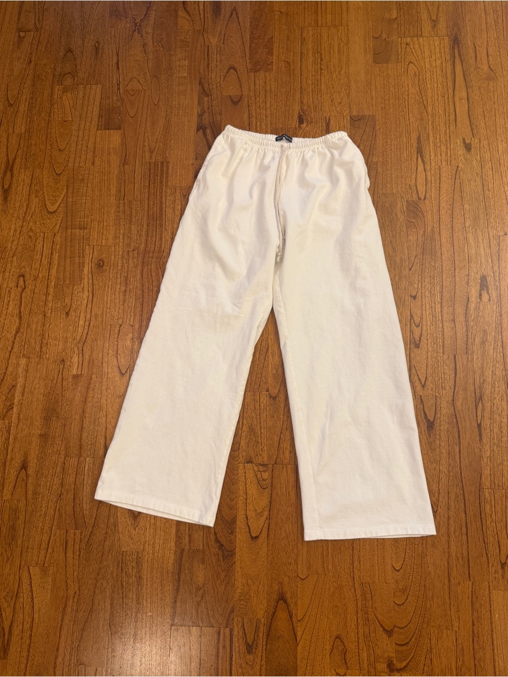 Brandy Melville White 100% Cotton Wide Leg Drawstring Pants EUC - Picture 3 of 4